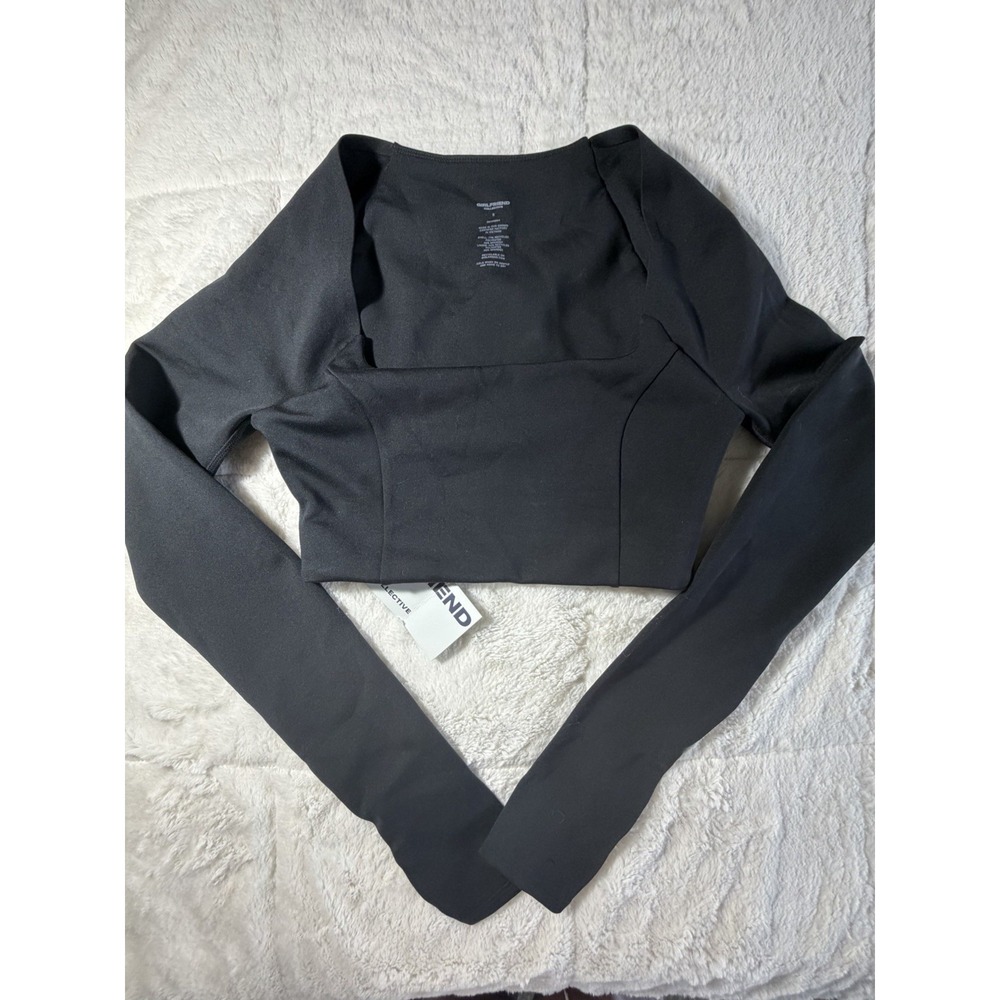 Girlfriend Collective Black Kinsley Long Sleeve Top Size Small NWT